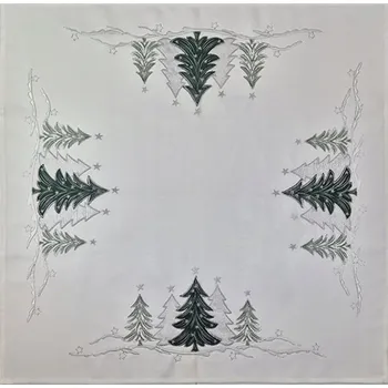 ubrus Vánoční ubrus stromečky zelené a stříbrné na bílé 85x85