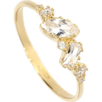 Prsten Zlatnictví Helios Zlatý prsten s asymetrickými zirkony Velikost: 54,5, Váha: 1,25g