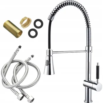 Vodovodní baterie KUCHYŇSKÁ BATERIE S VYTAHOVACÍ SPRCHA CHROMOVÁ FLEXIBILNÍ PRUŽINA STOJÍCÍ