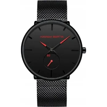 Hodinky Pánské hodinky Hannah Martin černé s červenými ručičkami a náramkem