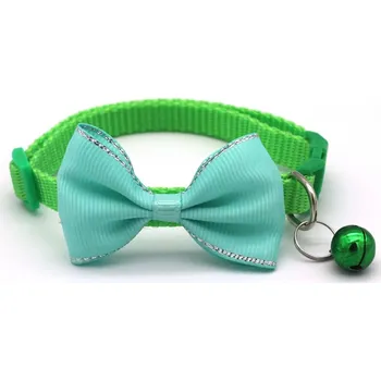 Obojek pro psa Kočičí obojek s mašlí a rolničkou | chovatelský doplněk - Zelený , Nastavitelný 19-32 cm