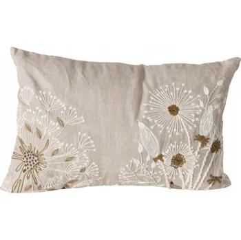 Polštář POLŠTÁŘ PODUŠKA BÉŽOVÁ PRODLOUŽENÁ KVĚTINOVÝ VZOR FINNA 100% LEN 60X39 CM