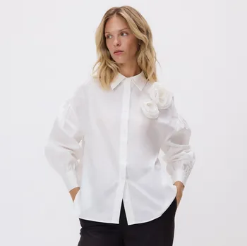 Reserved - Košile s&nbsp;květinovou nášivkou - bílá - 109JP-00X - 109JP-00X-XS