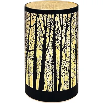 Vánoce Svítící skleněný válec se stromy – černý, 15 x 9 cm, teplá bílá, 10 LED, časovač