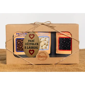 Dárková krabička Dárková sada křupavých preclíků a sladkých mandlí mix 3ks paní učitelce s láskou (Dárková sada křupavých preclíků a sladkých mandlí mix 3ks paní učitelce s láskou)