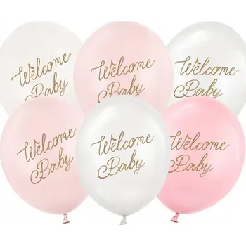 Balónek Balónky "Welcome Baby" - růžovo-bílá směs, PartyDeco, 30 cm, 6 ks
