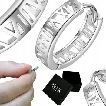 Náušnice PÁNSKÉ NÁUŠNICE OCELOVÉ KULATÝ DO UCHA KOLEČKO STŘÍBRNÉ OCEL ŘÍMSKÉ ČÍSLICE