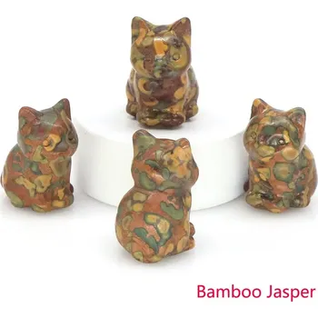 Kočičí soška z přírodního kamene | dekorace | figurka - Bambusový jaspis , 20 KS