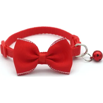 Obojek pro psa Kočičí obojek s mašlí a rolničkou | chovatelský doplněk - Červený , Nastavitelný 19-32 cm