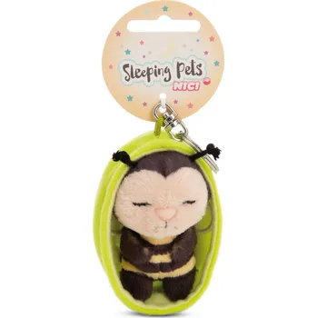plyšák NICI klíčenka spící Včelka 12 cm, zelený košík, GREEN