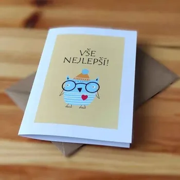 Přání s obálkou 120x170 mm - sova Houkalka