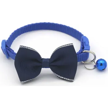 Obojek pro psa Kočičí obojek s mašlí a rolničkou | chovatelský doplněk - Modrý , Nastavitelný 19-32 cm