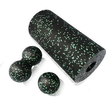 Jóga masážní válec s míčkem | fitness pomůcka 3 ks - Zelený