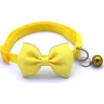 Obojek pro psa Kočičí obojek s mašlí a rolničkou | chovatelský doplněk - Žluť , Nastavitelný 19-32 cm