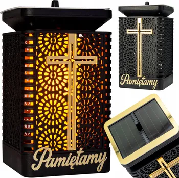 Smuteční dekorace Hřbitovní Svíčka LED lampa/lucerna na hrob, soška na hřbitov s křížem