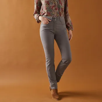 Dámské kalhoty Rovné zeštíhlující kalhoty, menší postava perlová šedá 48