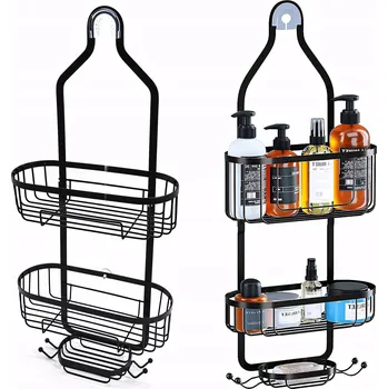 Obraz Koupelnová police RETOO závěsná černá keramická 2-patrová montáž lepením