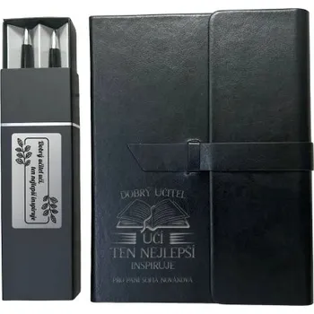 Žertovný předmět Dobrý učitel učí - dárková sada pro učitele – zápisník + propiska a tužka - personalizovaný produkt- Tričkový.cz