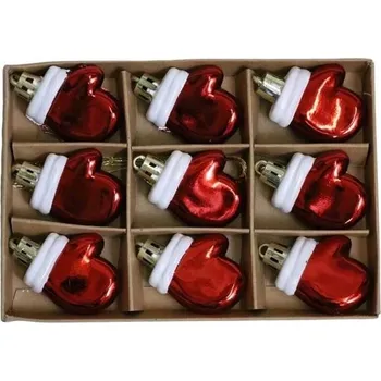 Vánoční dekorace Vánoční Baňky rukavice červené a bílé 9 kusů 4,5 cm