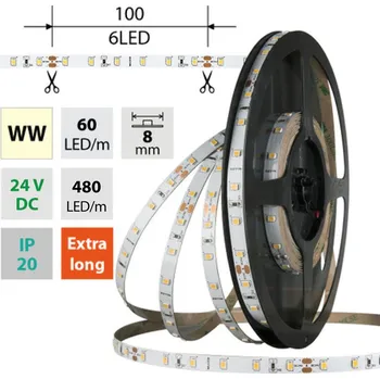 LED osvětlení MCLED LED pásek SMD2835 WW, 60LED/m, 4,8W/m, DC 24V, 400lm/m, CRI90, IP20, 8mm, 5m
