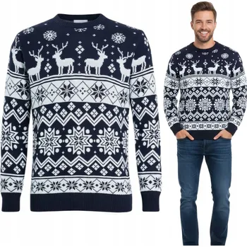 Pánský svetr ABITO Veselé Vánoce svetr Vánoční svetr pro muže zimní sobi modrý kulatý velikost S