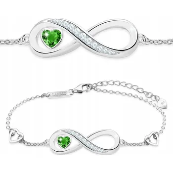Náramek Stříbrný Náramek Nekonečno se Zelenými Zirkony Zirkon STŘÍBRO 925