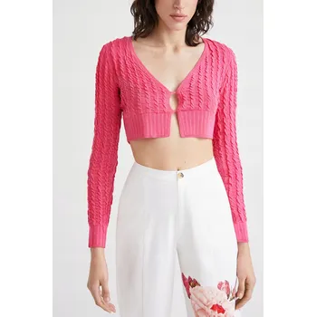 Dámský svetr DESIGUAL RŮŽOVÝ KRÁTKÝ SVETR NA KNOFLÍKY (L)