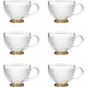 Sada 6x skleněný šálek BARREL s puntíky a zlatou nožkou 0,36l HOMLA