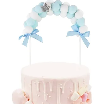 Svatební dekorace Dortový zápich - oblouk z bambulek - modrý