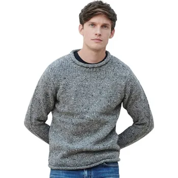 Dívčí mikina Vlnka Pánský vlněný svetr s ohrnutými lemy šedá velikost oblečení XL