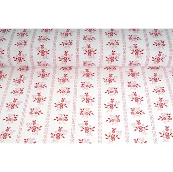 Plátno bavlněné, bordó krojovka na bílé, metráž, látka