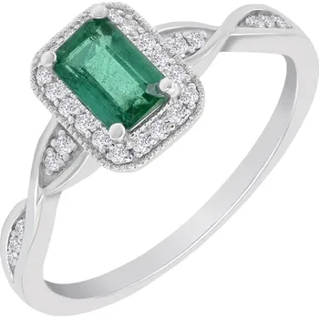 Prsten Elegantní smaragdový zlatý prsten s diamanty Enoh