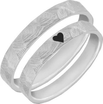 Prsten Tepané a škrábané zlaté snubní prsteny s enamelovým srdcem Abale