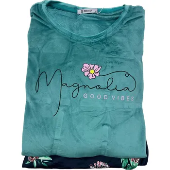 Dámské noční prádlo Dámské nadměrné mikroplyšové pyžamo s dlouhým rukávem MAGNOLIA Barva: Tyrkysová, Velikost: 4XL