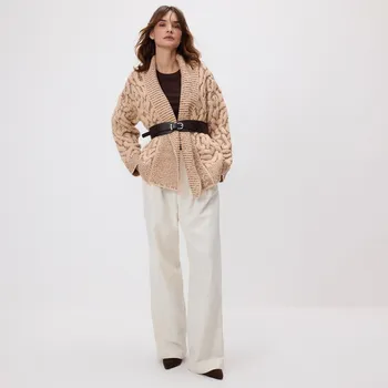 Dámské kalhoty Reserved - Kalhoty se sklady - krémová - 502GE-01X - 502GE-01X-XL