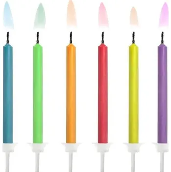 Svatební dekorace Narozeninové svíčky na dort - barevné plameny 6ks