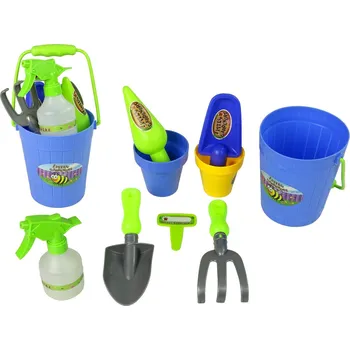 Dřevěná hračka Dětská zahradní sada s kbelíkem, postřikovačem a lopatkou