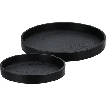 H&L Sada 2 ks kulatých dřevěných servírovacích táců 38 a 30cm, černá
