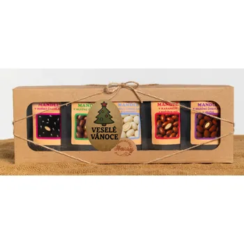 Dárková krabička Dárková sada sladkých mandlí mix 5ks veselé vánoce stromeček (Dárková sada sladkých mandlí mix 5ks veselé vánoce stromeček)