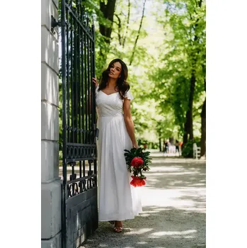 Dámské šaty KARTES MODA šaty dámské KM351-3 NELA MAXI s krajkou 36 ecru