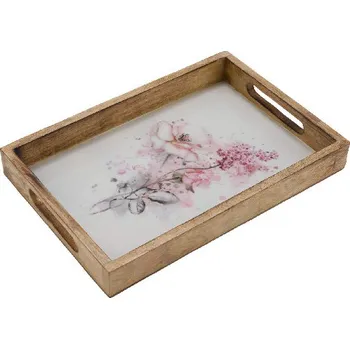 Podnos s uchy Romantic, mango, přírodní/růžová/bílá, 30,3x20,3x3,8cm (DOPRODEJ)|Ego Dekor