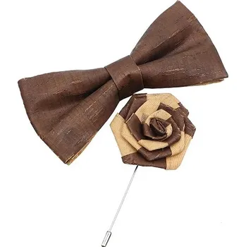 Svatební dekorace Sada motýlků z korkového dřeva + broží Vintage květinový potisk