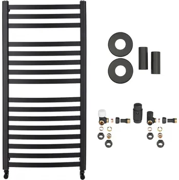 Radiátor CERANO - Koupelnový radiátorový set Paolo - ústřední vytápění - boční jednobodové připojení - 604W - černá matná - 1090x550 mm