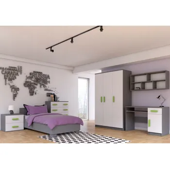 Dětský pokoj Idzczak Dětský pokoj Smyk II - sestava D šedá + bílá Vyberte rošt: Bez roštu, Vyber barvu: Červená