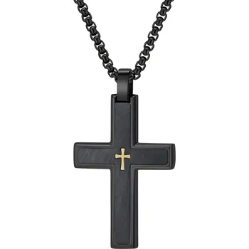 Náhrdelník IZMAEL Pánský řetízek s křížem VQ 38807 Černá/Zlatá/60cm KP38807