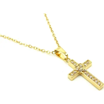 Náhrdelník Steel Jewelry Dámský Náhrdelník Křížek a srdce s kamínky z Chirurgické oceli - jemný gold NH250188 dárkové balení zdarma