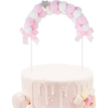 Svatební dekorace Dortový zápich - oblouk z bambulek - růžový