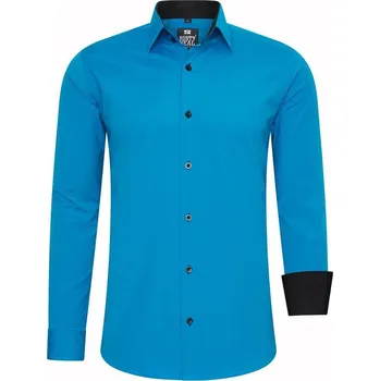 Pánská košile RUSTY NEAL košile pánská R-44 dlouhý rukáv slim fit 4XL tyrkysová