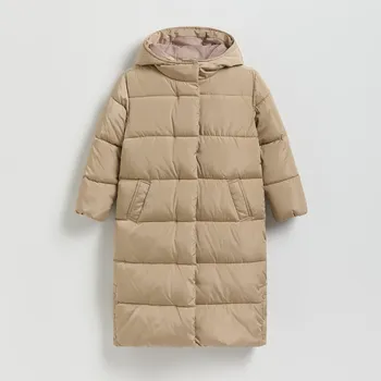 Reserved - Dlouhý prošívaný kabát s kapucí - tělová - 248EX-02X - 248EX-02X-152