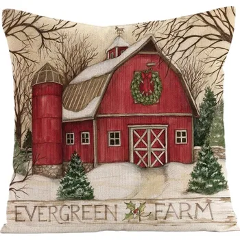 Povlak na polštářek Vánoční povlak na polštář s motivem stodoly, 45×45 cm
